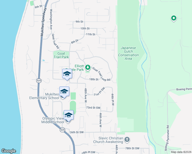 map of restaurants, bars, coffee shops, grocery stores, and more near 994 18th Street in Mukilteo