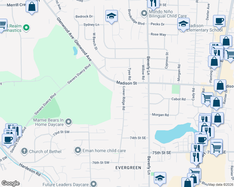 map of restaurants, bars, coffee shops, grocery stores, and more near 6918 Lower Ridge Road in Everett