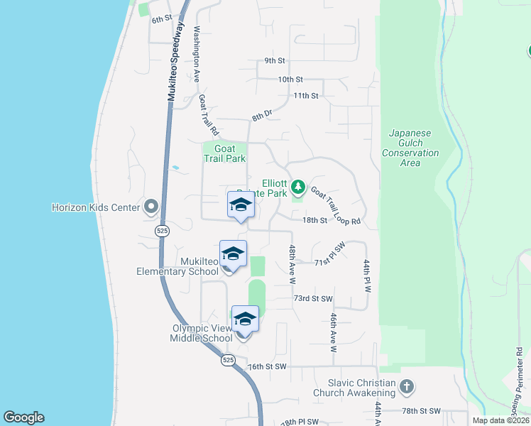 map of restaurants, bars, coffee shops, grocery stores, and more near 1620 Highland Terrace Court in Mukilteo
