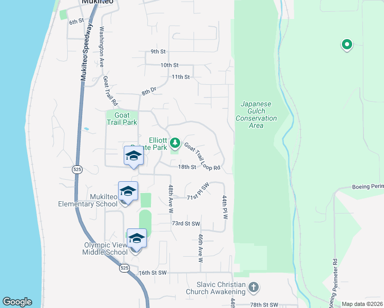 map of restaurants, bars, coffee shops, grocery stores, and more near 994 18th Street in Mukilteo
