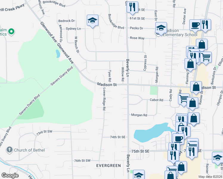 map of restaurants, bars, coffee shops, grocery stores, and more near 123 69th Place Southeast in Everett