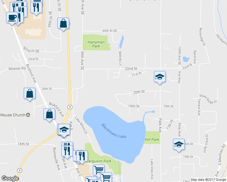 map of restaurants, bars, coffee shops, grocery stores, and more near 1104 20th Street in Snohomish
