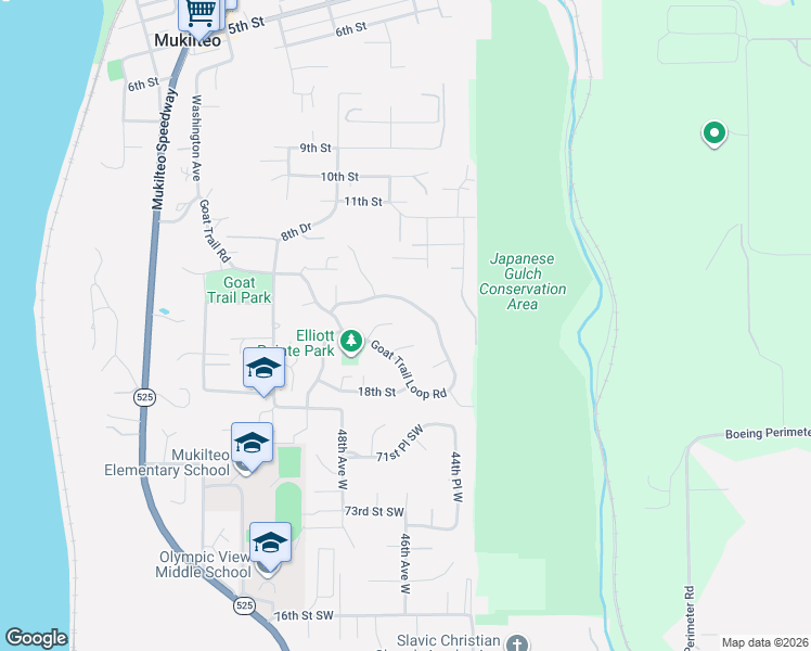 map of restaurants, bars, coffee shops, grocery stores, and more near 1005 16th Court in Mukilteo