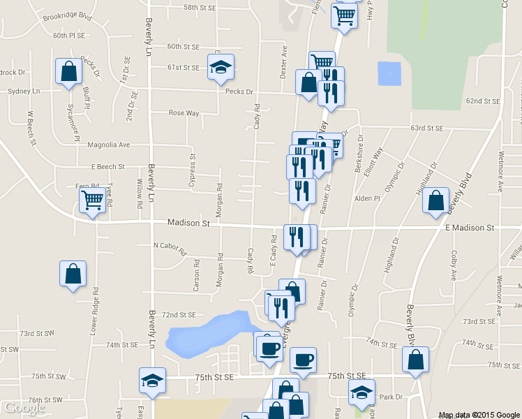 map of restaurants, bars, coffee shops, grocery stores, and more near 6707 Cady Rd in Everett