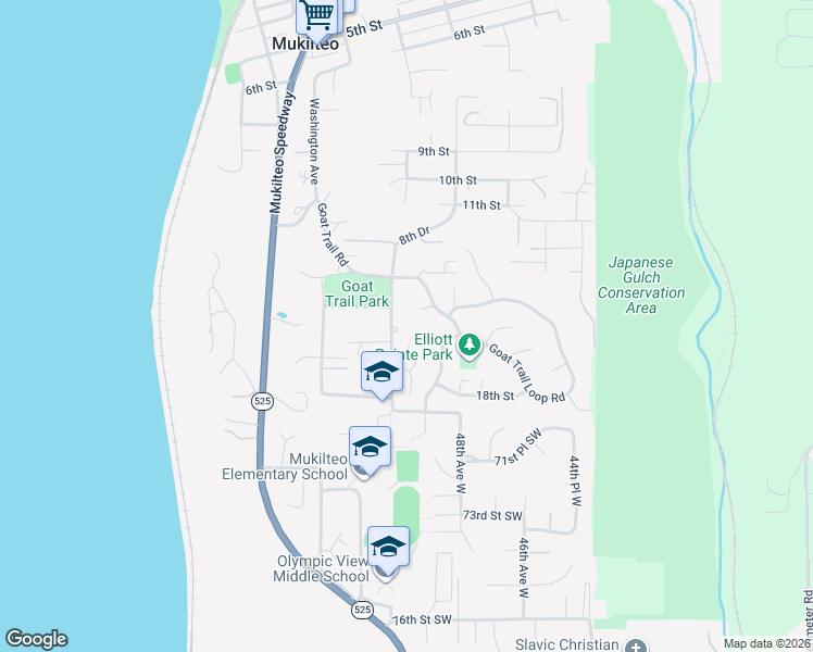 map of restaurants, bars, coffee shops, grocery stores, and more near 1558 Goat Trail Road in Mukilteo