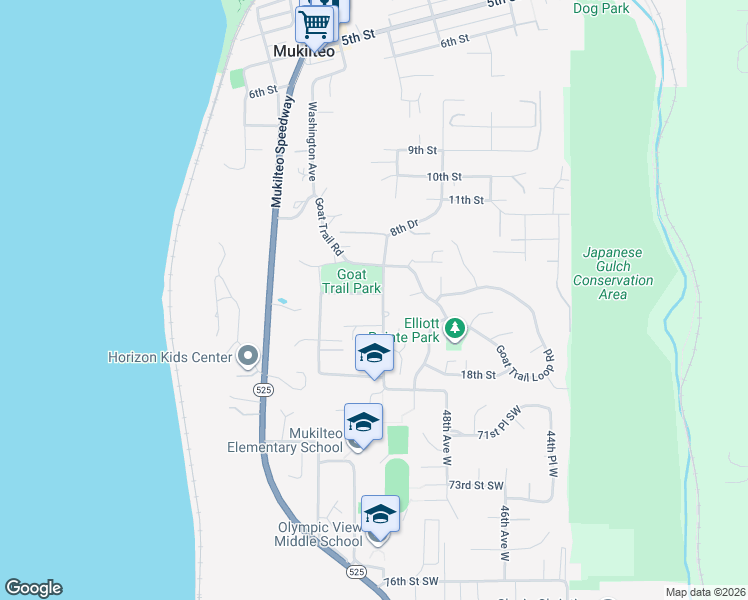 map of restaurants, bars, coffee shops, grocery stores, and more near 785 15th Place in Mukilteo