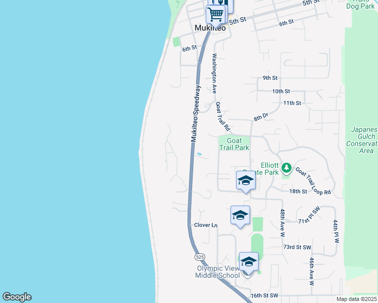 map of restaurants, bars, coffee shops, grocery stores, and more near 1495 Mukilteo Speedway in Mukilteo