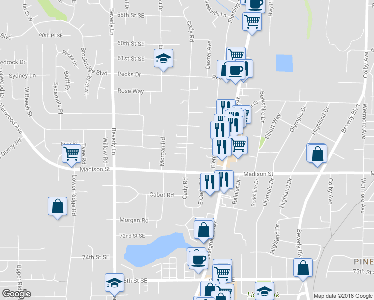 map of restaurants, bars, coffee shops, grocery stores, and more near 6500 Cady Road in Everett