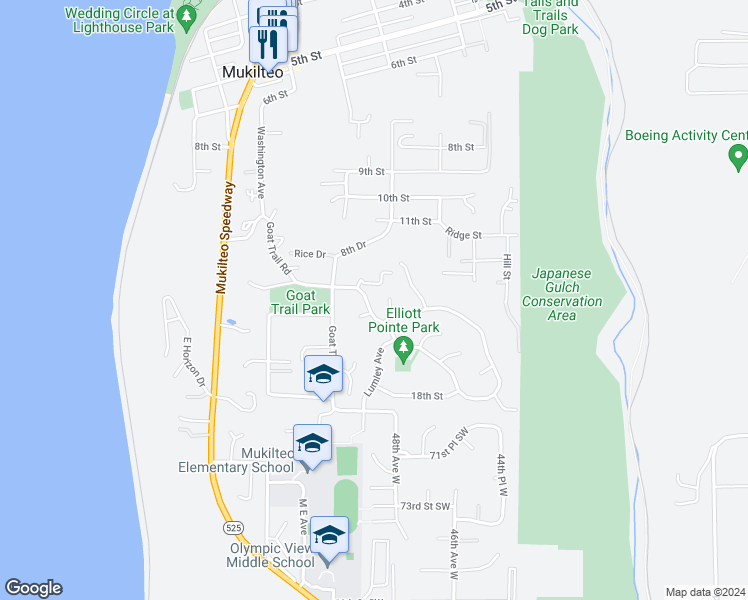 map of restaurants, bars, coffee shops, grocery stores, and more near 860 Goat Trail Loop Road in Mukilteo