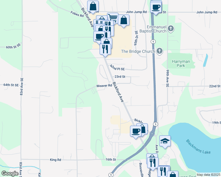 map of restaurants, bars, coffee shops, grocery stores, and more near 1900 Weaver Road in Snohomish
