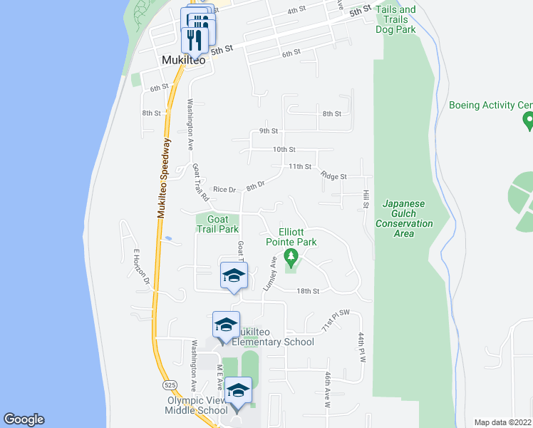 map of restaurants, bars, coffee shops, grocery stores, and more near 848 Goat Trail Loop Road in Mukilteo