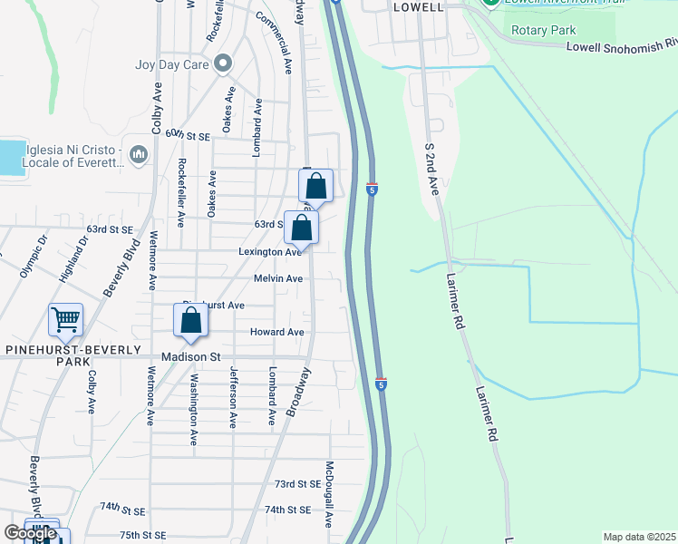 map of restaurants, bars, coffee shops, grocery stores, and more near 2515 Melvin Avenue in Everett