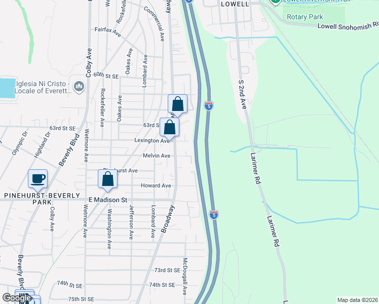 map of restaurants, bars, coffee shops, grocery stores, and more near 2513 Melvin Avenue in Everett