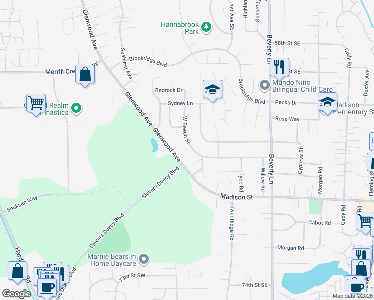 map of restaurants, bars, coffee shops, grocery stores, and more near 6520 Gateway Terrace in Everett