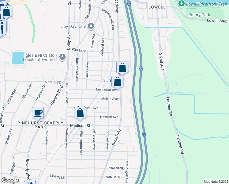 map of restaurants, bars, coffee shops, grocery stores, and more near 2328 Lexington Avenue in Everett