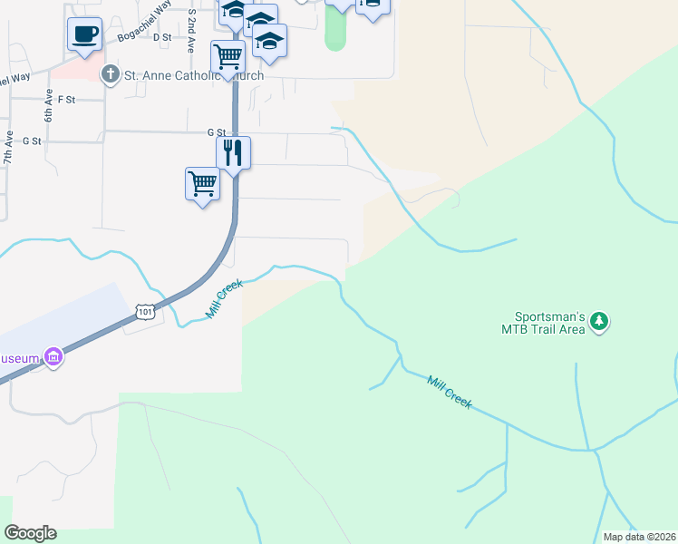 map of restaurants, bars, coffee shops, grocery stores, and more near 299 Sportsman Club Rd in Forks