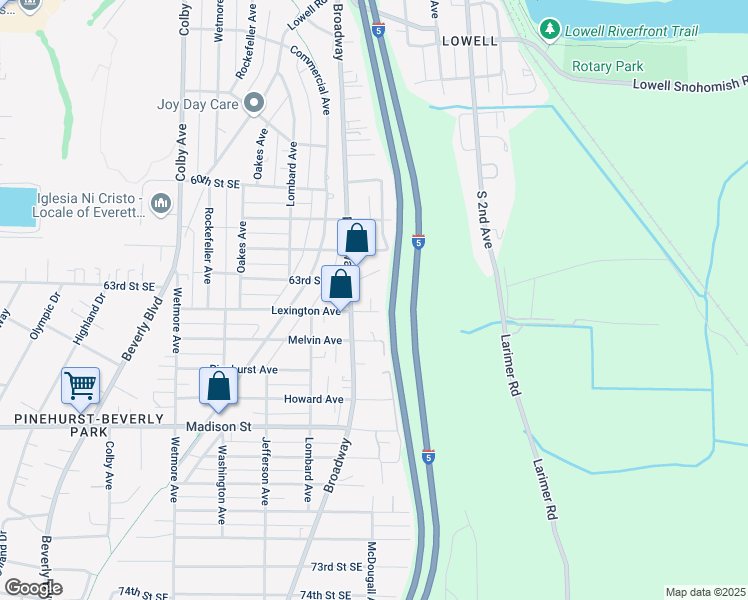 map of restaurants, bars, coffee shops, grocery stores, and more near 2427 Lexington Avenue in Everett