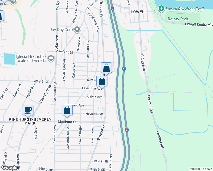 map of restaurants, bars, coffee shops, grocery stores, and more near 2427 Lexington Avenue in Everett