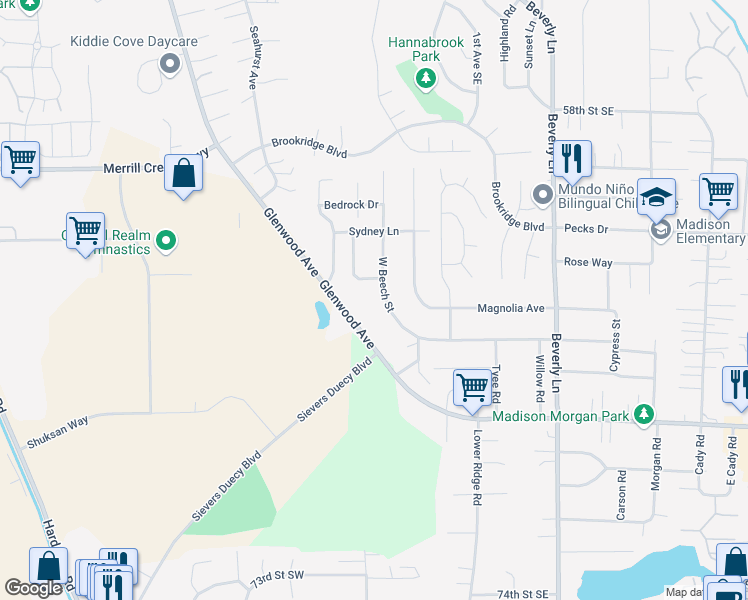 map of restaurants, bars, coffee shops, grocery stores, and more near 6328 West Beech Street in Everett