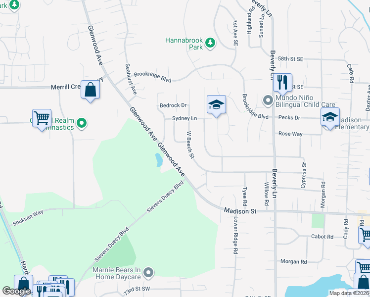 map of restaurants, bars, coffee shops, grocery stores, and more near 6328 West Beech Street in Everett
