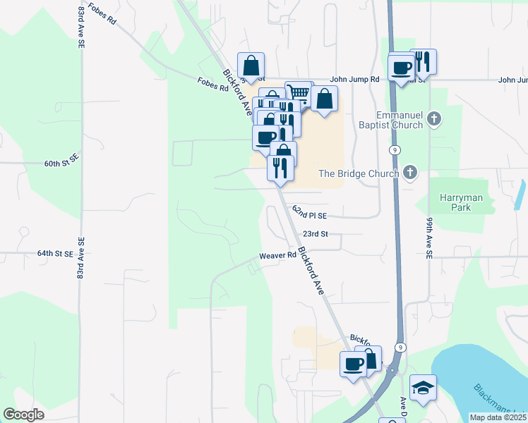 map of restaurants, bars, coffee shops, grocery stores, and more near 2414 Bickford Avenue in Snohomish