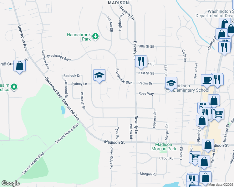 map of restaurants, bars, coffee shops, grocery stores, and more near 6302 1st Drive Southeast in Everett