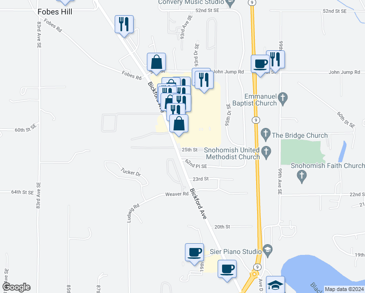 map of restaurants, bars, coffee shops, grocery stores, and more near 1828 25th Street in Snohomish