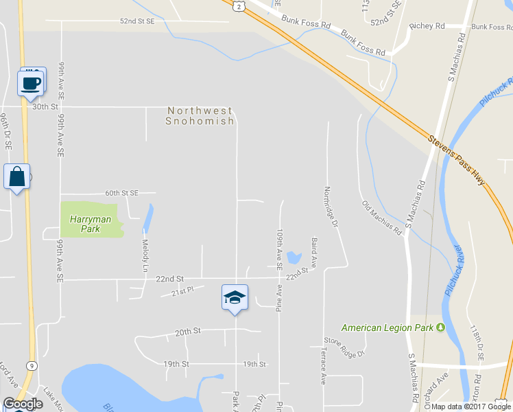 map of restaurants, bars, coffee shops, grocery stores, and more near 505 Rainbow Place in Snohomish