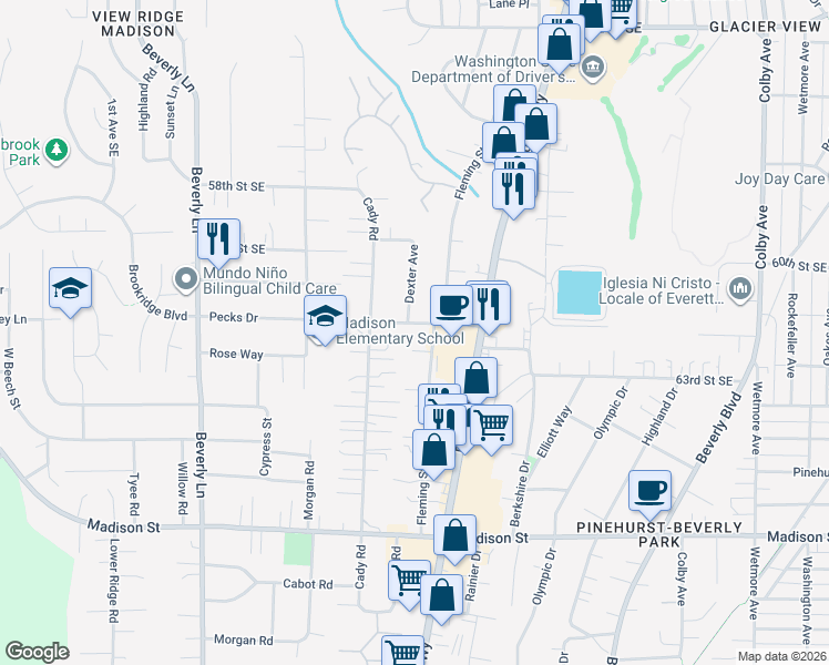 map of restaurants, bars, coffee shops, grocery stores, and more near 914 Pecks Drive in Everett
