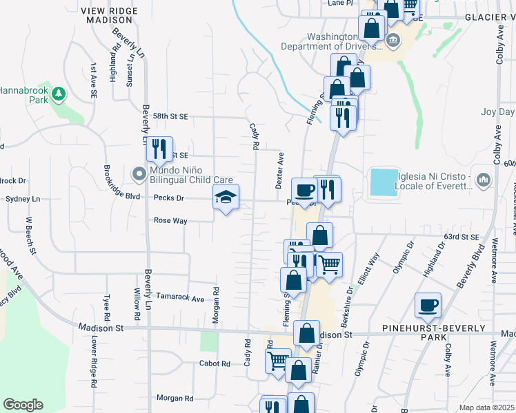 map of restaurants, bars, coffee shops, grocery stores, and more near 808 Pecks Drive in Everett