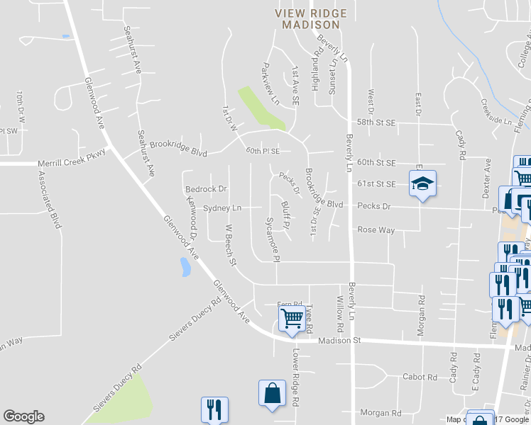 map of restaurants, bars, coffee shops, grocery stores, and more near 6226 Sycamore Place in Everett