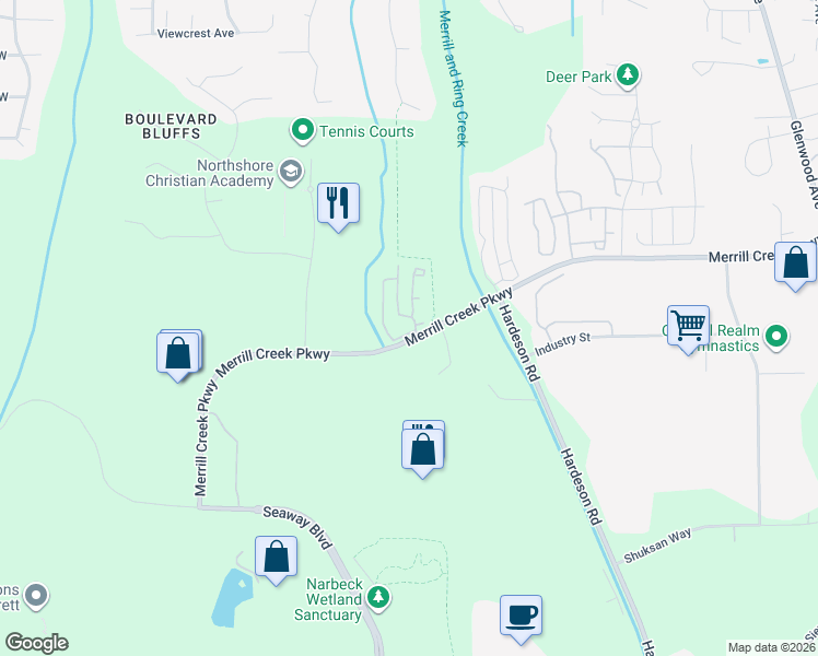 map of restaurants, bars, coffee shops, grocery stores, and more near 1910 Merrill Creek Parkway in Everett