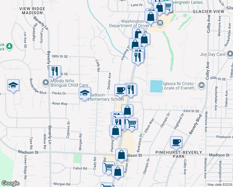 map of restaurants, bars, coffee shops, grocery stores, and more near 914 Pecks Drive in Everett