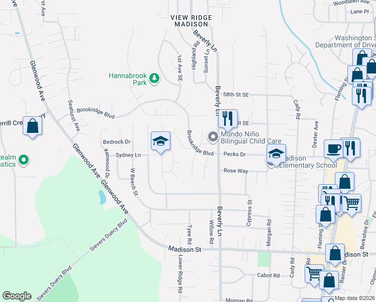 map of restaurants, bars, coffee shops, grocery stores, and more near 6221 1st Drive Southeast in Everett