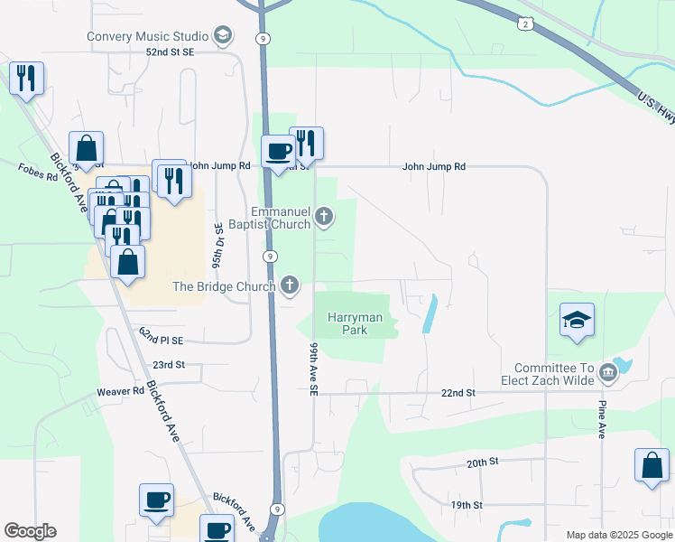 map of restaurants, bars, coffee shops, grocery stores, and more near 2627 Lake Avenue in Snohomish