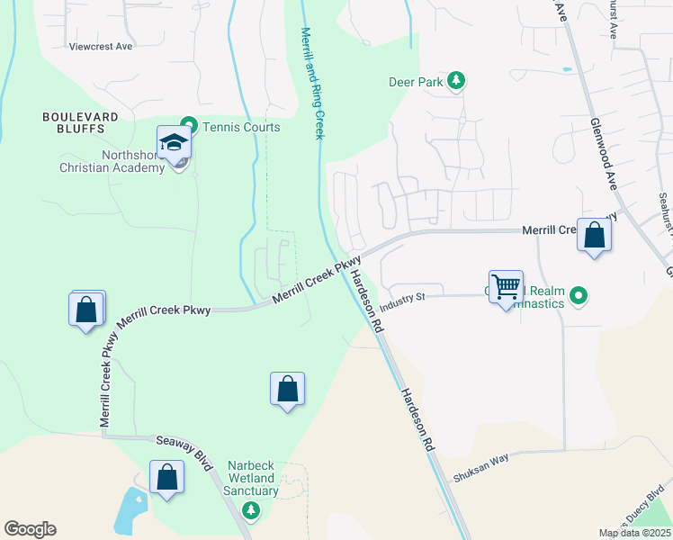 map of restaurants, bars, coffee shops, grocery stores, and more near Merrill Creek Parkway in Everett