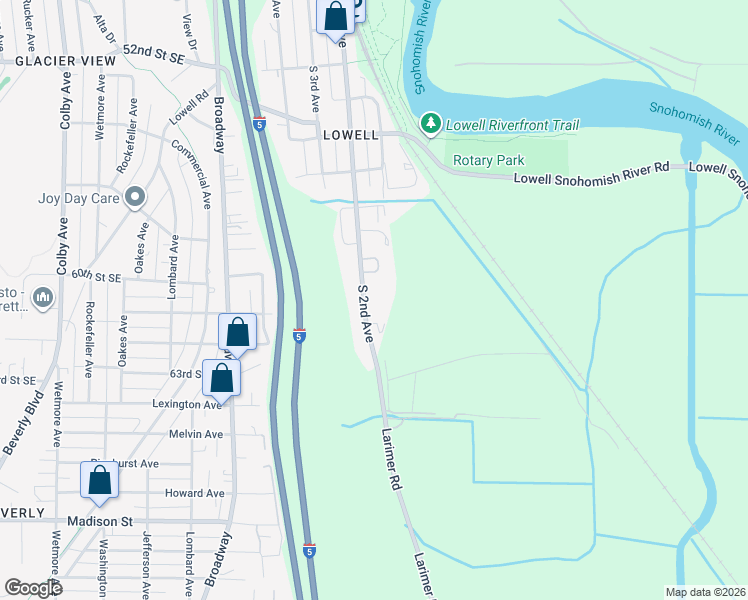 map of restaurants, bars, coffee shops, grocery stores, and more near 5829 South 2nd Avenue in Everett