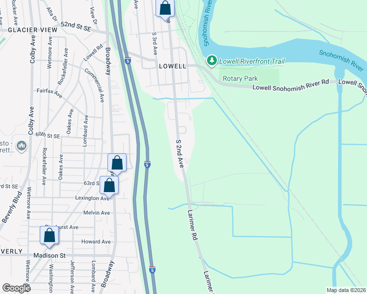 map of restaurants, bars, coffee shops, grocery stores, and more near 5829 South 2nd Avenue in Everett