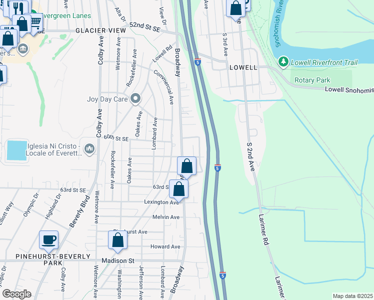map of restaurants, bars, coffee shops, grocery stores, and more near 2424 60th Street Southeast in Everett