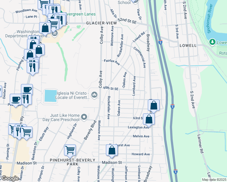 map of restaurants, bars, coffee shops, grocery stores, and more near 2010 60th Street Southeast in Everett