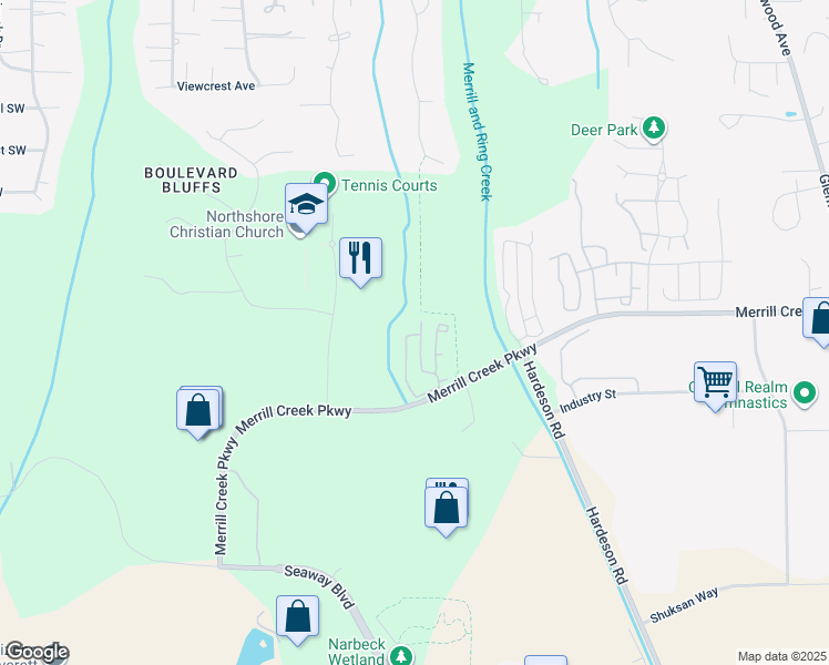 map of restaurants, bars, coffee shops, grocery stores, and more near 1901 Merrill Creek Parkway in Everett