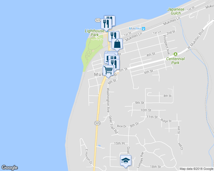 map of restaurants, bars, coffee shops, grocery stores, and more near 603 Washington Avenue in Mukilteo