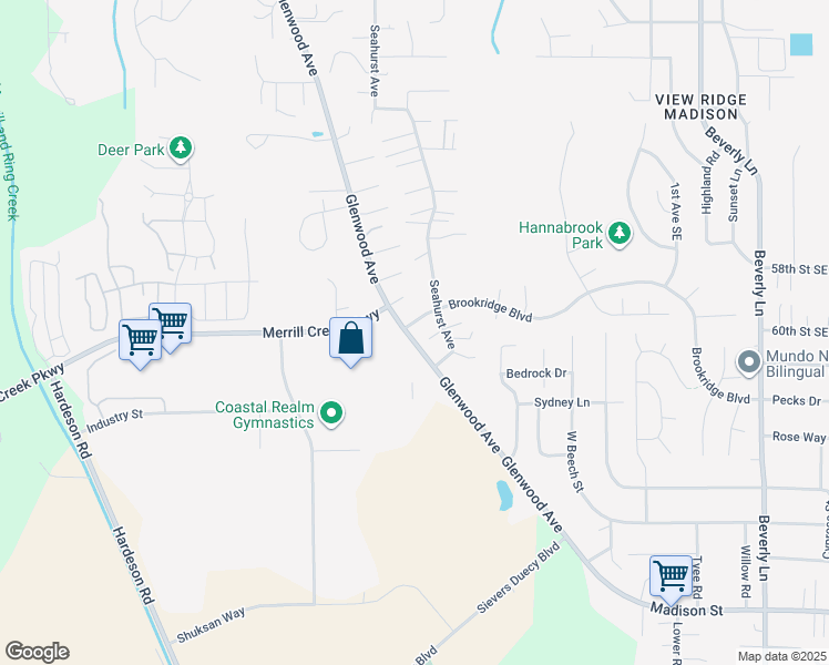 map of restaurants, bars, coffee shops, grocery stores, and more near 6101 Associated Boulevard in Everett