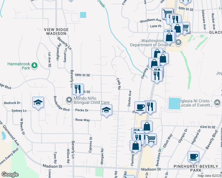 map of restaurants, bars, coffee shops, grocery stores, and more near 5910 Cady Road in Everett
