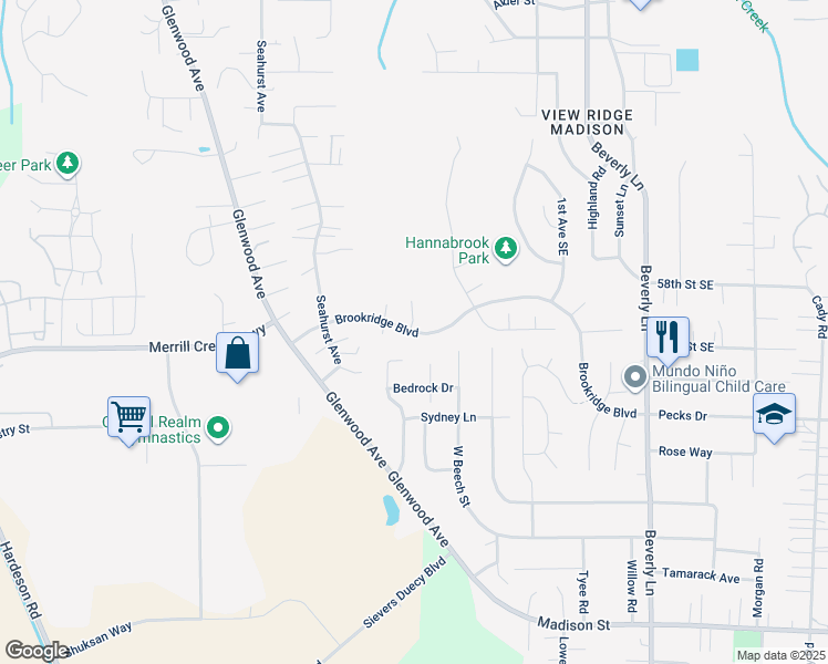 map of restaurants, bars, coffee shops, grocery stores, and more near 223 Brookridge Boulevard in Everett