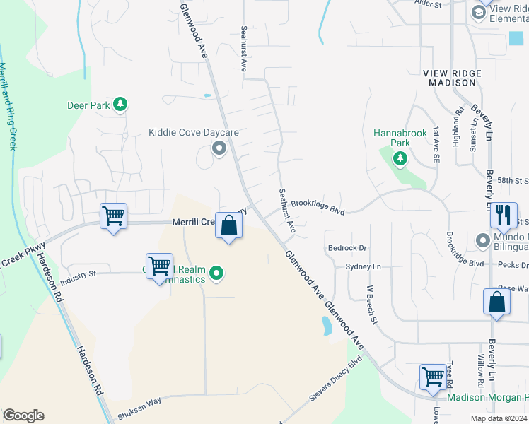 map of restaurants, bars, coffee shops, grocery stores, and more near 5913 Glenwood Avenue in Everett