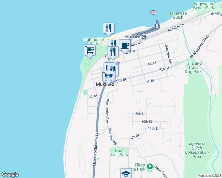 map of restaurants, bars, coffee shops, grocery stores, and more near in Mukilteo