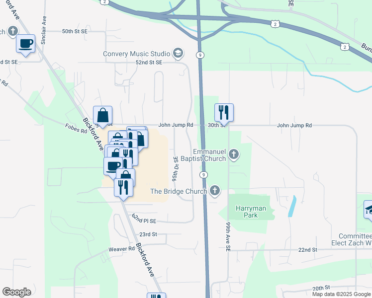 map of restaurants, bars, coffee shops, grocery stores, and more near 5709 95th Drive Southeast in Snohomish