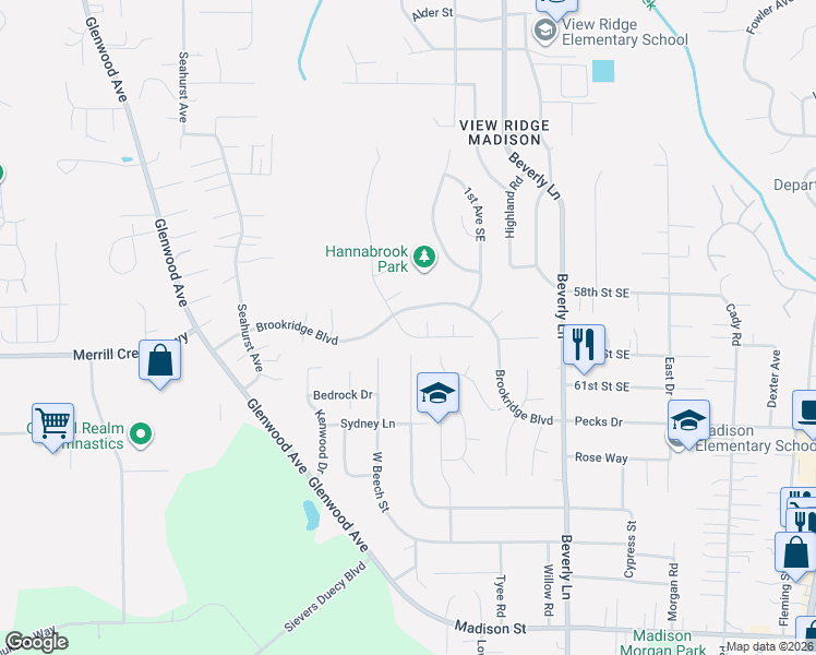 map of restaurants, bars, coffee shops, grocery stores, and more near 5 60th Place Southeast in Everett