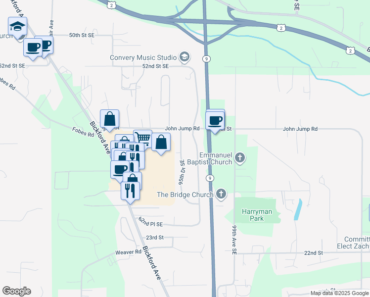 map of restaurants, bars, coffee shops, grocery stores, and more near 5709 95th Drive Southeast in Snohomish